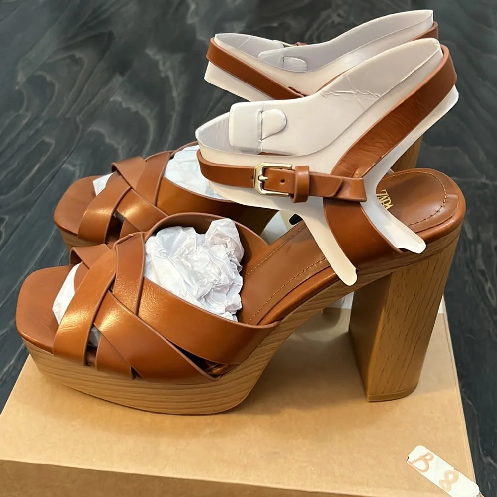BNWT Zara leather platform sandals size 9 - Picture 4 of 7